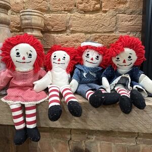 Lot Vintage Raggedy Ann & Andy Plush Dolls Lot Of 4